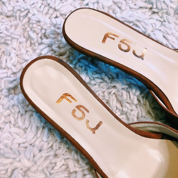 FSJ Shoes Brown Satin Heel With Front Strap - Picture 8 of 13